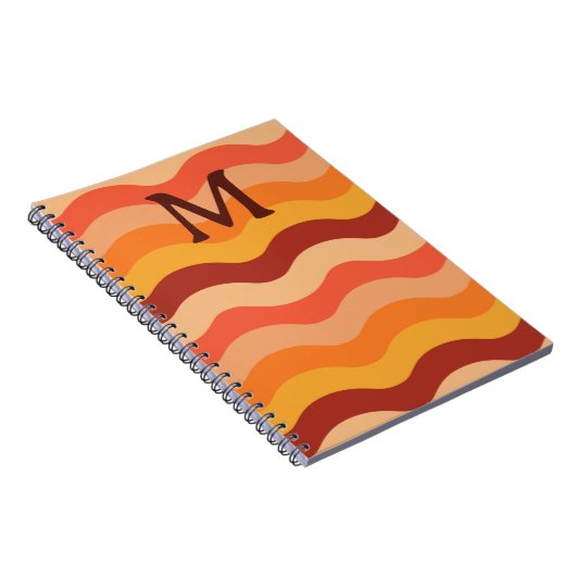レトロ抽象芸術波オレンジと黄色モノグラムの ノートブック (右側)