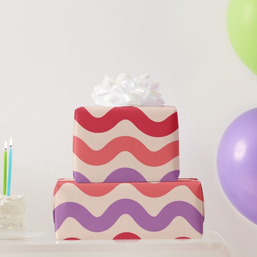 レトロ抽象芸術波ピンク紫レッドパターン ラッピングペーパー (パーティーギフト)