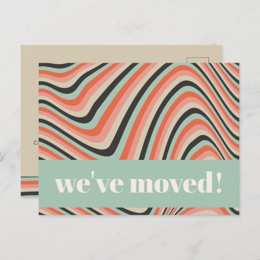 レトロ抽象芸術波形ストライプピーチ移動アドレス ポストカード (正面/裏面)