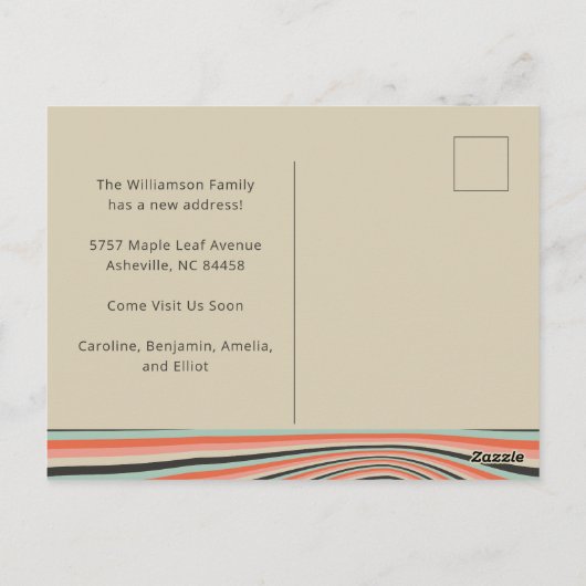 レトロ抽象芸術波形ストライプピーチ移動アドレス ポストカード (裏面)