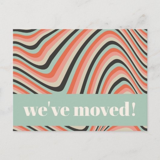 レトロ抽象芸術波形ストライプピーチ移動アドレス ポストカード (正面)