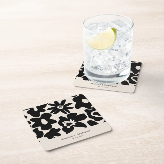 レトロ抽象芸術結婚フローラ スクエアペーパーコースター (インサイチュ)