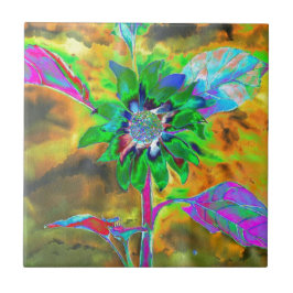 レトロ抽象芸術絵画ヒマワリ金ゴールド タイル