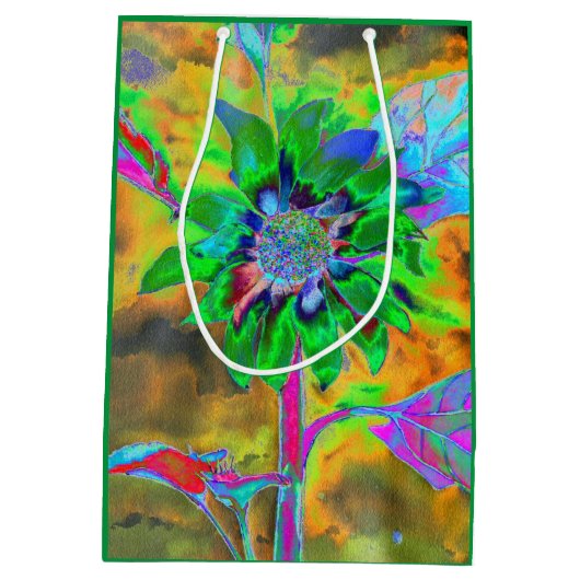 レトロ抽象芸術絵画ヒマワリ金ゴールド ミディアムペーパーバッグ (裏面)