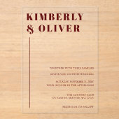 レトロ抽象芸術自然テラコッタオレンジ結婚ズ アクリル招待状 (正面)