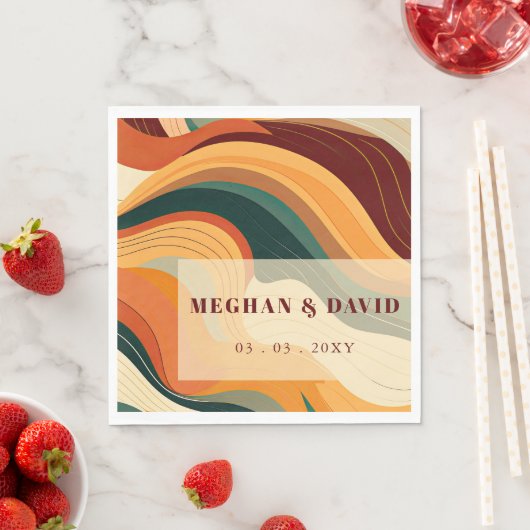 レトロ抽象芸術自然テラコッタオレンジ結婚ズ スタンダードランチョンナプキン (インサイチュ)