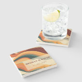 レトロ抽象芸術自然テラコッタオレンジ結婚ズ ストーンコースター (横)