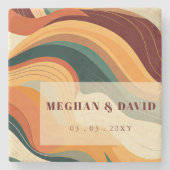 レトロ抽象芸術自然テラコッタオレンジ結婚ズ ストーンコースター (正面)