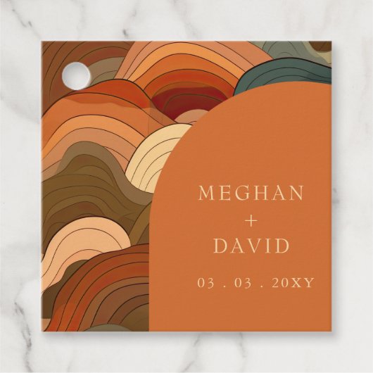 レトロ抽象芸術自然テラコッタオレンジ結婚ズ フェイバータグ (正面)