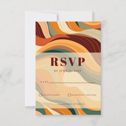 レトロ抽象芸術自然テラコッタオレンジ結婚ズ 出欠カード (正面)