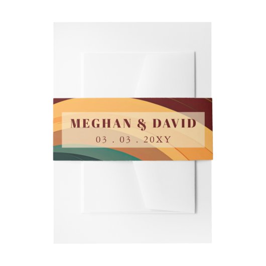 レトロ抽象芸術自然テラコッタオレンジ結婚ズ 招待状ベリーバンド (正面例)