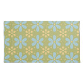 レトロ抽象芸術青と黄色の花オン緑 枕カバー (裏面-左)