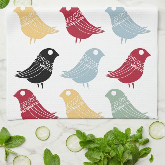 レトロ抽象芸術鳥ミッドセンチュリーモダン キッチンタオル (折り畳み)