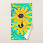 レトロ抽象芸術黄色い花オンアクアスワール バスタオルセット (ハンドタオル)