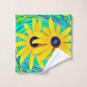 レトロ抽象芸術黄色い花オンアクアスワール バスタオルセット (ウォッシュタオル)