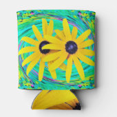 レトロ抽象芸術黄色い花オンアクアスワール 缶クーラー (裏面)