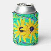 レトロ抽象芸術黄色い花オンアクアスワール 缶クーラー (缶裏面)