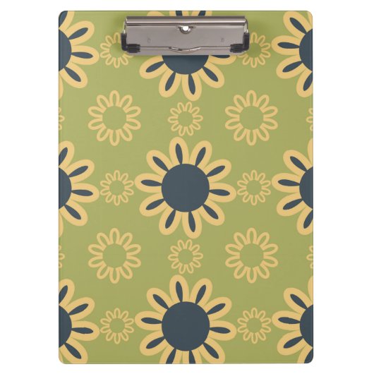 レトロ抽象芸術黒と黄色の花のパターン クリップボード (正面)