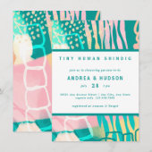 レトロ抽象芸術 |カップルの赤ちゃんシャワー 招待状 (正面/裏面)