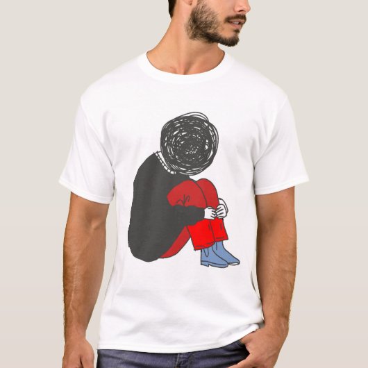 レトロ抽象表現主義 落ち込んだ顔イラスト Tシャツ (正面)