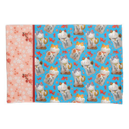 レトロ招き猫日本のなびくラッキーキャットコイ 枕カバー