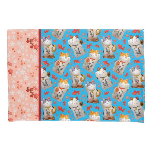 レトロ招き猫日本のなびくラッキーキャットコイ 枕カバー (正面左)