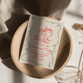 レトロ描グリーンレッドクリスマスカクテルおもしろいパーティー 招待状