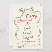 レトロ描レッドグリーンヴィンテージクリスマスツリーボウ シーズンカード (正面)