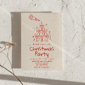 レトロ描レッドシャンパンタワークリスマスパーティー 招待状