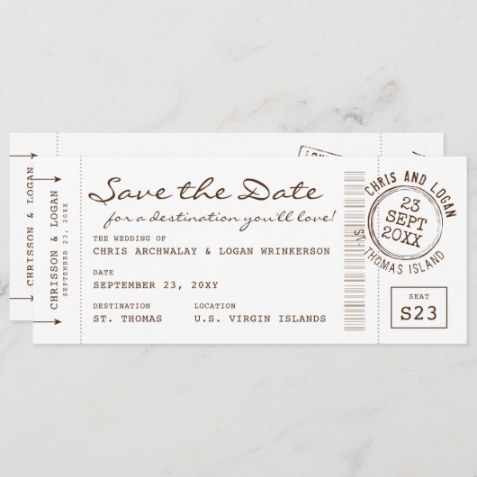 レトロ搭乗券とパスポート印紙日付を保存 案内状 (正面/裏面)