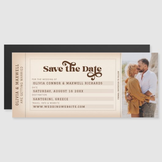 レトロ搭乗券の写真Save the Date Magnet (正面/裏面)