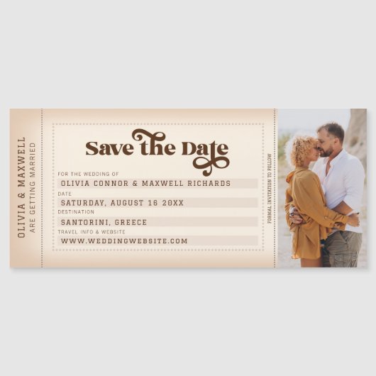 レトロ搭乗券の写真Save the Date Magnet (正面)