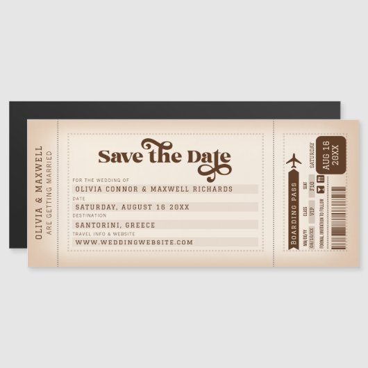 レトロ搭乗券Save the Date Magnet (正面/裏面)
