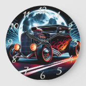 レトロ改造クルージングが月に照ら鮮やかされた空の下 ラージ壁時計 (正面)