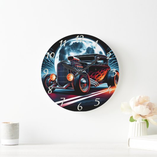 レトロ改造クルージングが月に照ら鮮やかされた空の下 ラージ壁時計 (ホーム)