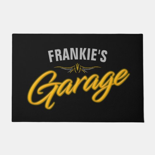 レトロ改造ネオンスタイルバイクもしくは自転車に乗る人カスタムガレージ ドアマット (正面)