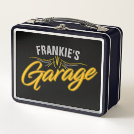 レトロ改造ネオンスタイルバイクもしくは自転車に乗る人カスタムガレージ メタルランチボックス