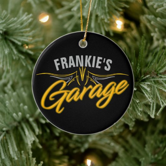 レトロ改造ネオンピンプリペスバイクもしくは自転車に乗る人カスタムガレージ セラミックオーナメント (ツリー)