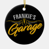 レトロ改造ネオンピンプリペスバイクもしくは自転車に乗る人カスタムガレージ セラミックオーナメント (正面)