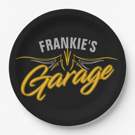 レトロ改造ネオンピンプリペスバイクもしくは自転車に乗る人カスタムガレージ ペーパープレート (正面)