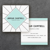 レトロ放射状アクアブルー白ミニマル色 スクエア名刺