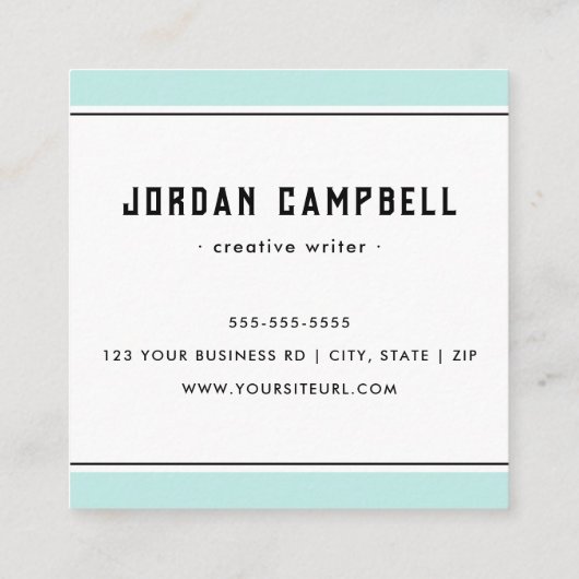 レトロ放射状アクアブルー白ミニマル色 スクエア名刺 (裏面)