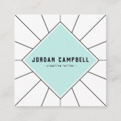 レトロ放射状アクアブルー白ミニマル色 スクエア名刺 (正面)