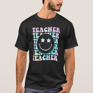 レトロ教師ハッピーフェイス黒色カラフルスマイルネクタイ Tシャツ