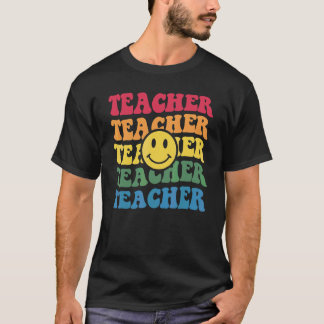 レトロ教師 励ましカラフル小学校 Tシャツ