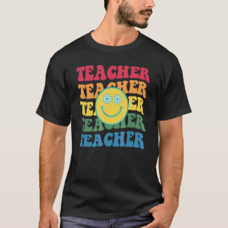 レトロ教師 励ましカラフル小学校 Tシャツ