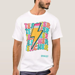 レトロ教師 鉛筆の稲妻 バックトゥスクール Tシャツ