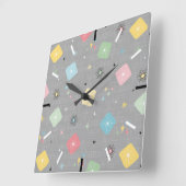 レトロ散乱原子星爆発パターン スクエア壁時計 (傾斜)