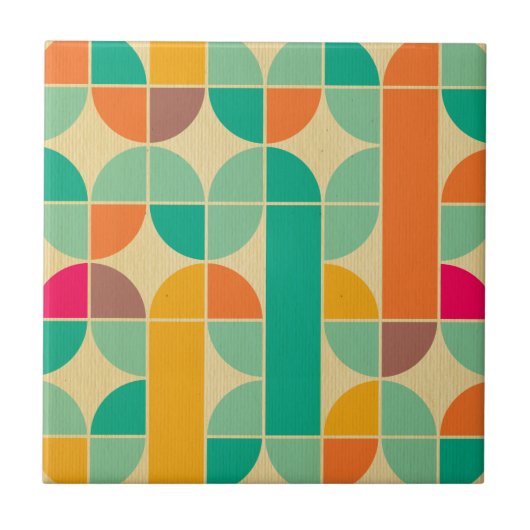 レトロ数々のカラートレンディー70のパターンファンキーおもしろい タイル (正面)