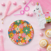 レトロ数々の花 – カラー60s 70s花柄 ペーパープレート (パーティー)